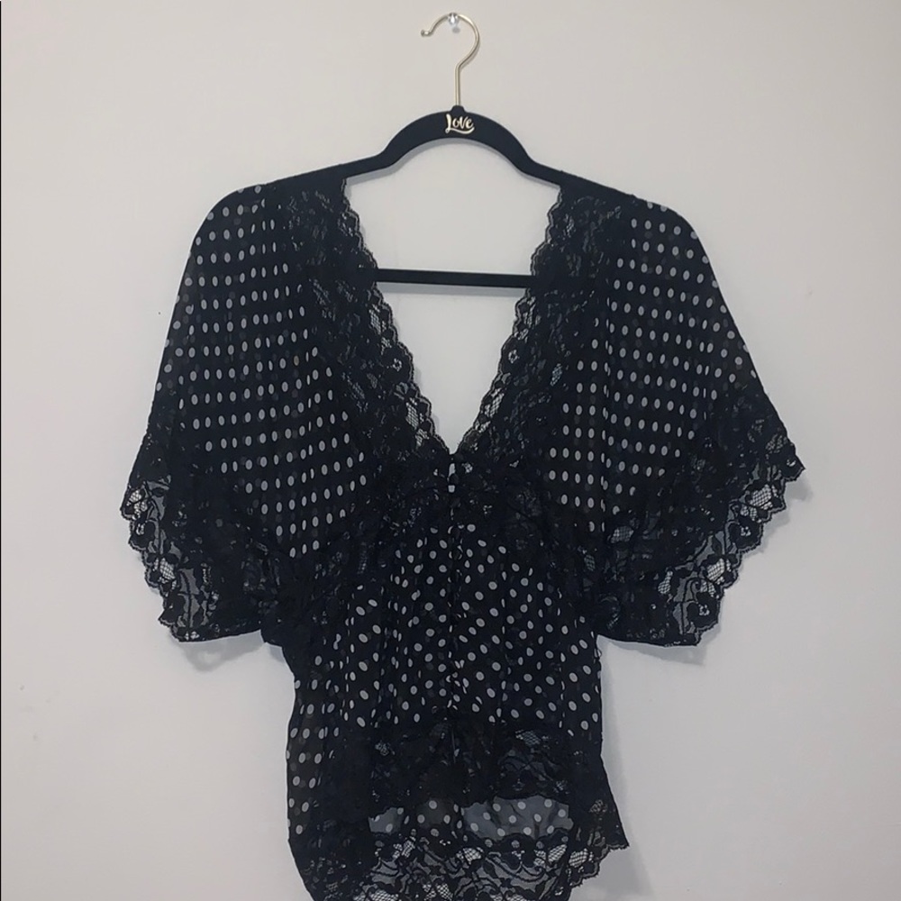 Black Lace Polk a dot Blouse